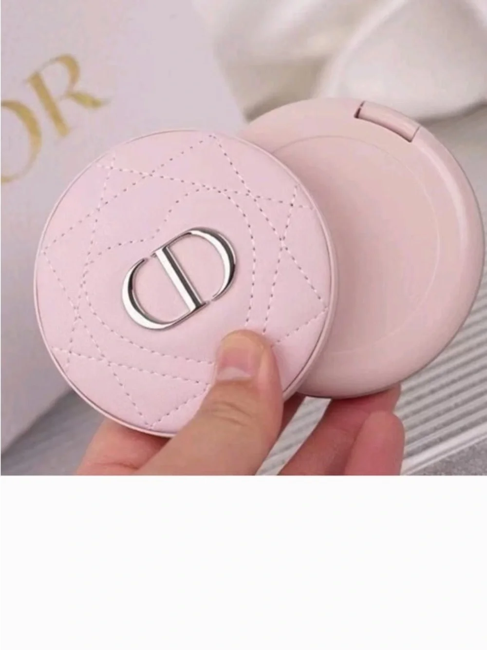 Dior Pink Quilted Compact Mirror with Silver CD Logo